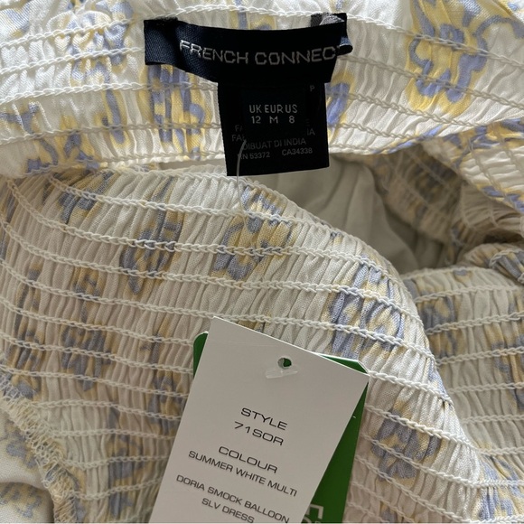 NWT French Connection Doris Smock Mini Dress - Women's Size 8 - Blue / Yellow - Picture 10 of 13